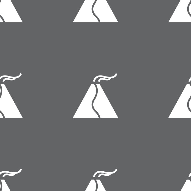 活火山喷发标志。灰色背景上的无缝模式。向量图片下载