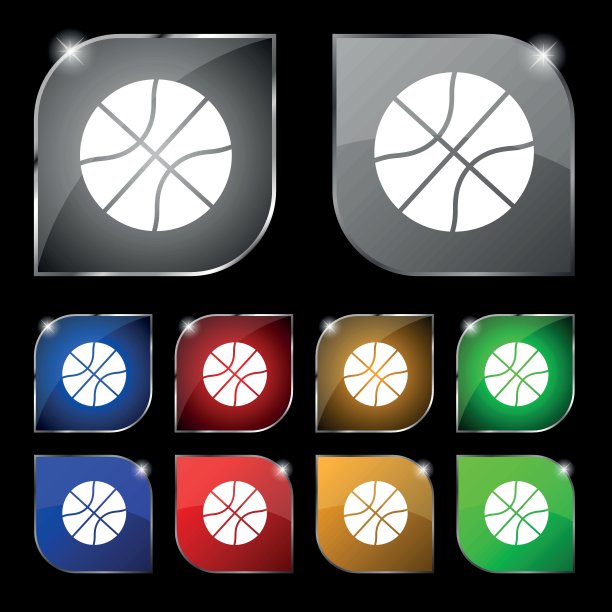 篮球偶像的迹象。十套彩色按钮与眩光。矢量信号。十套彩色按钮与眩光。向量图片下载