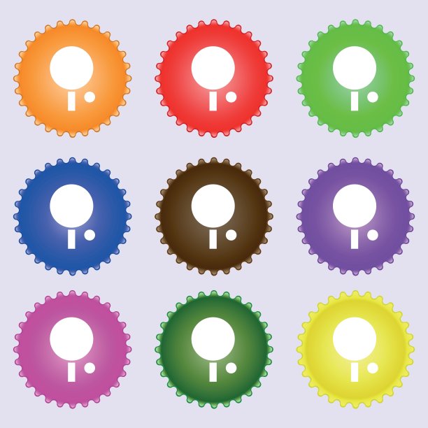 乒乓球的标志。大套彩色，多样，高品质的纽扣。向量图片下载