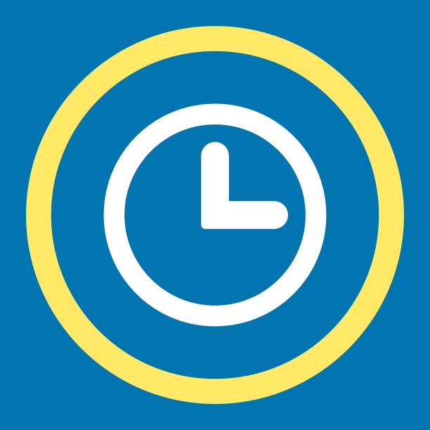 时钟平面黄色和白色的圆形矢量图标图片下载