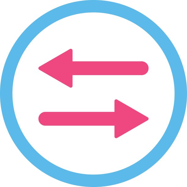 箭头交换平面粉红色和蓝色的圆形矢量图标图片下载