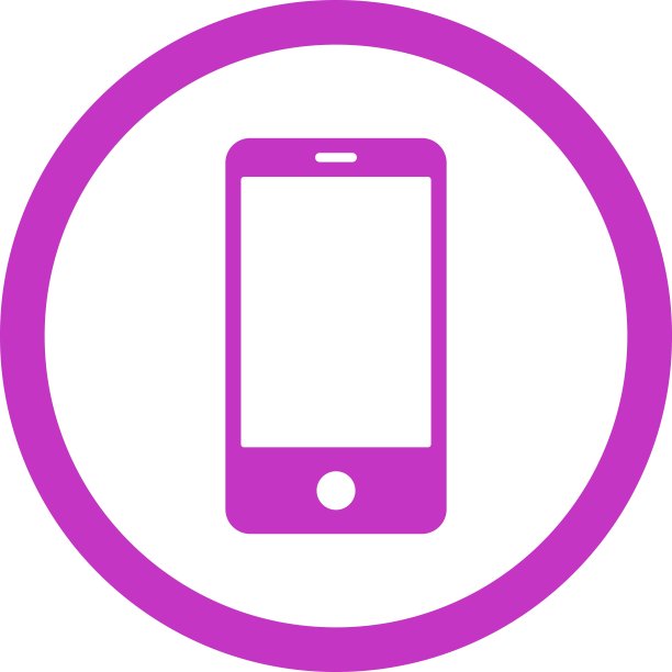 智能手机平紫色圆形矢量图标图片下载