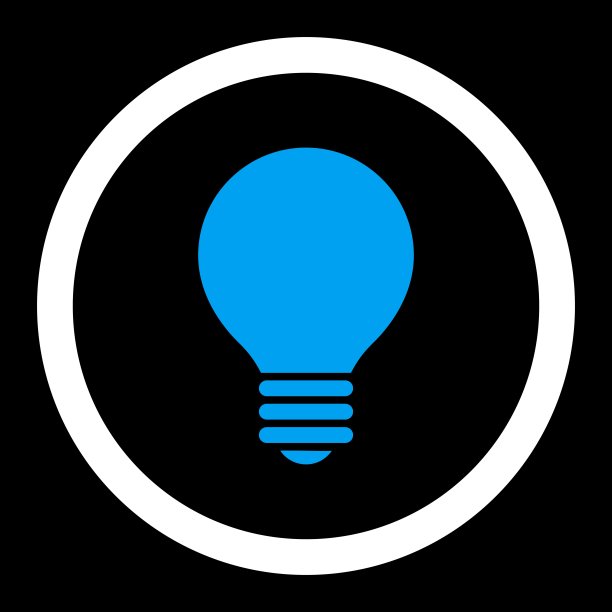 电灯泡平坦，蓝色和白色的圆形矢量图标图片下载