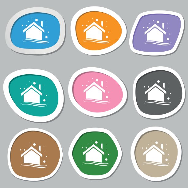 冬季房屋图标符号。五颜六色的纸贴。向量图片下载