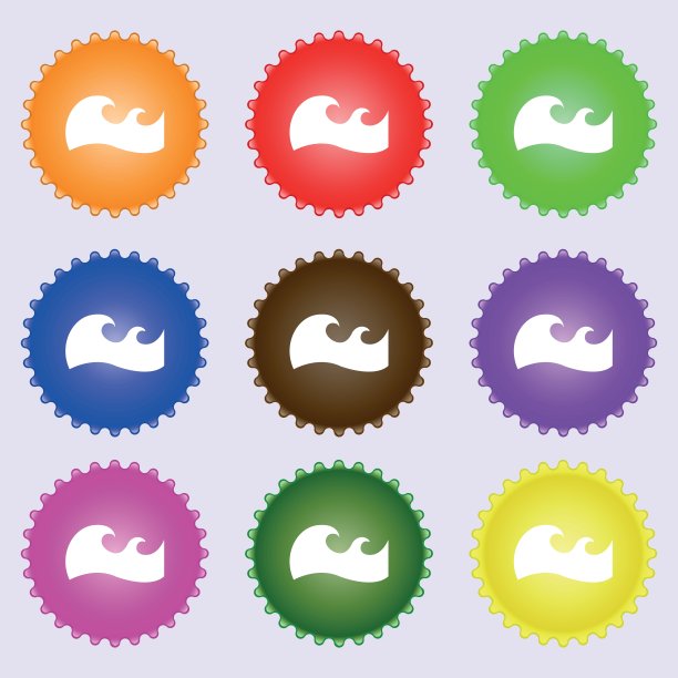 波图标的迹象。大套彩色，多样，高品质的纽扣。向量图片下载