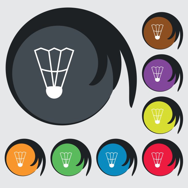 羽毛球图标符号。八个彩色按钮上的符号。向量图片下载