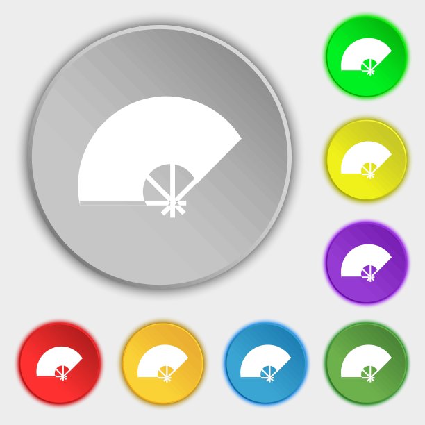 风扇图标符号。符号在八个平面按钮上。向量图片下载