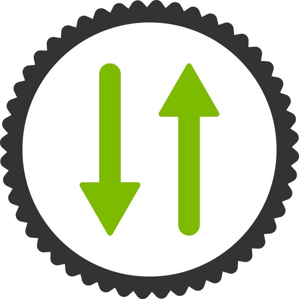 箭头交换垂直平坦的生态绿色和灰色圆形邮票图标图片下载