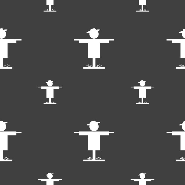 稻草人图标符号。灰色背景上的无缝模式。向量图片下载