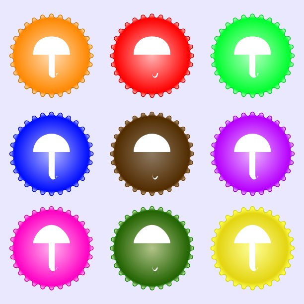 雨伞标志图标。雨保护的象征。一套九种不同颜色的标签。向量图片下载