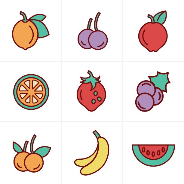 图标风格水果图标集，向量设计图片下载