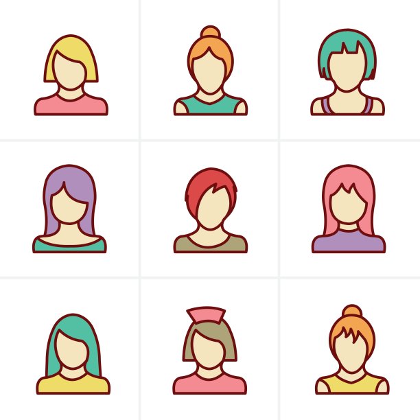 图标风格女性图标集，矢量设计图片下载