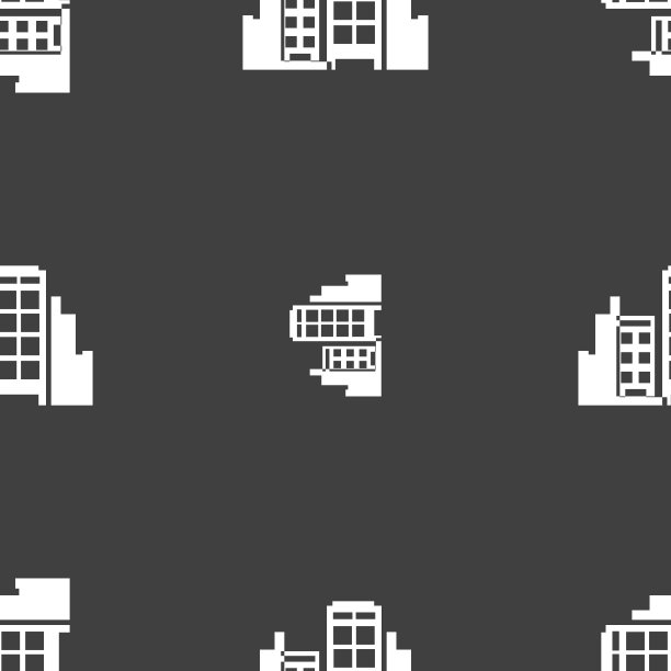 建筑图标符号。灰色背景上的无缝模式。向量图片下载