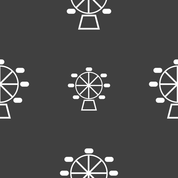 摩天轮图标标志。灰色背景上的无缝模式。向量图片下载