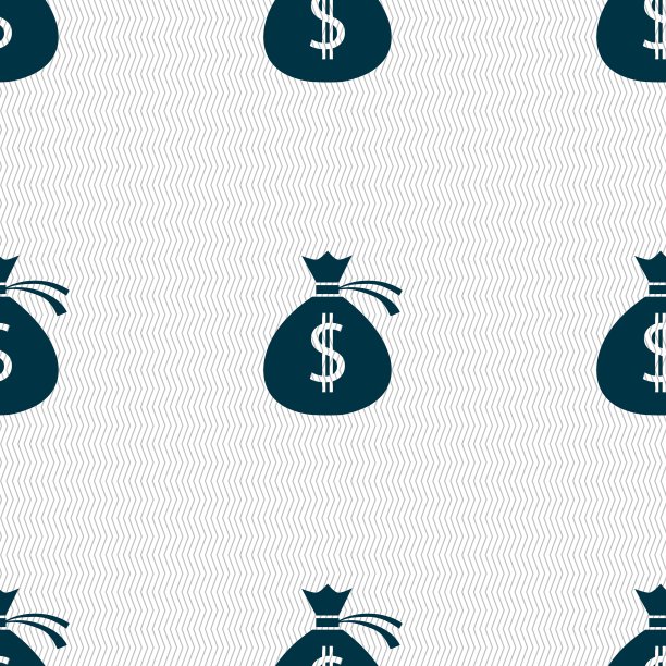 钱袋图标标志。无缝抽象背景与几何形状。向量图片下载