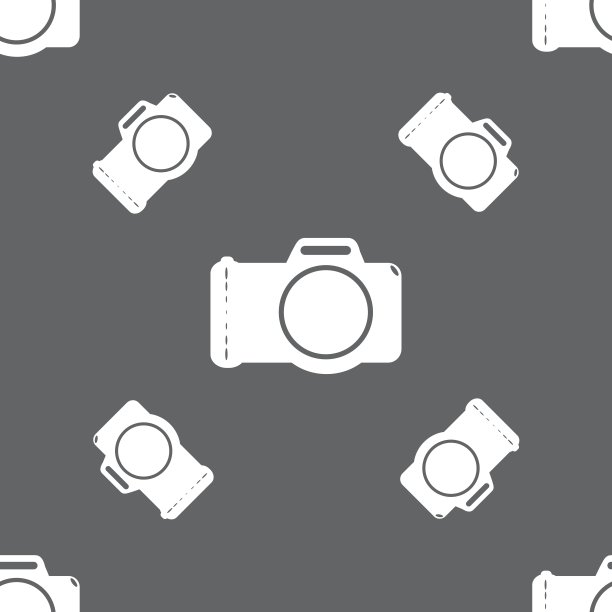 照片相机标志图标。数码相机符号。灰色背景上的无缝模式。向量图片下载