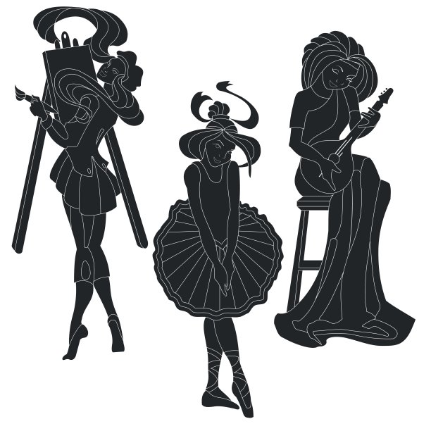 矢量剪影的艺术女性。艺术家音乐家芭蕾舞演员图片下载