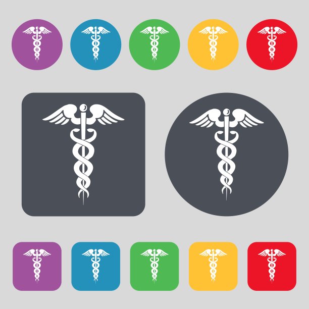 医学图标符号。一套12个颜色的按钮。平面设计。向量图片下载