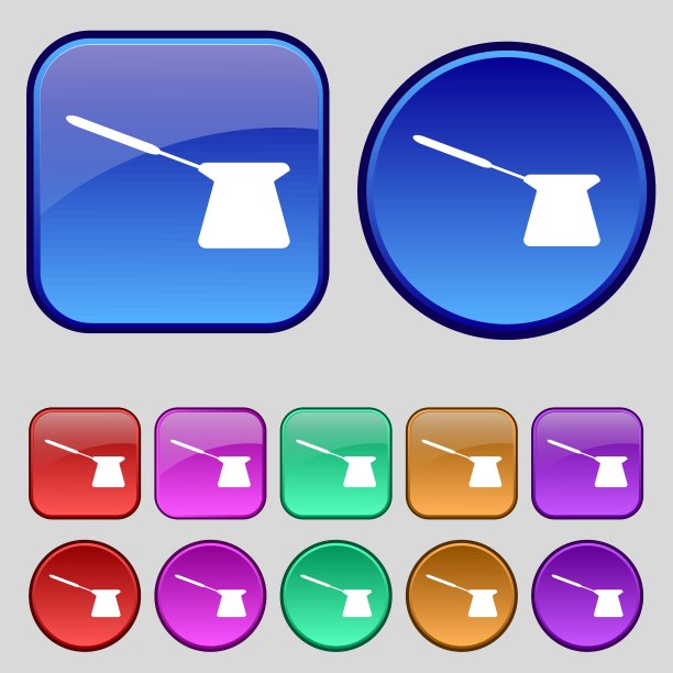 咖啡土耳其标志。你设计的一套12个老式纽扣。向量图片下载