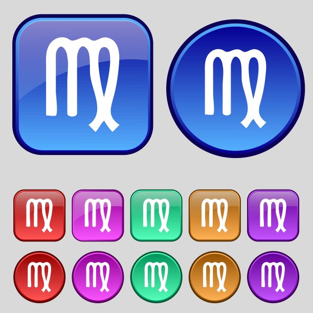 处女座的图标符号。你设计的一套12个老式纽扣。向量图片下载