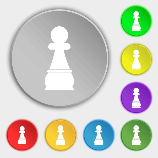国际象棋棋子图标符号，八个扁平按钮上的符号，矢量图图片下载