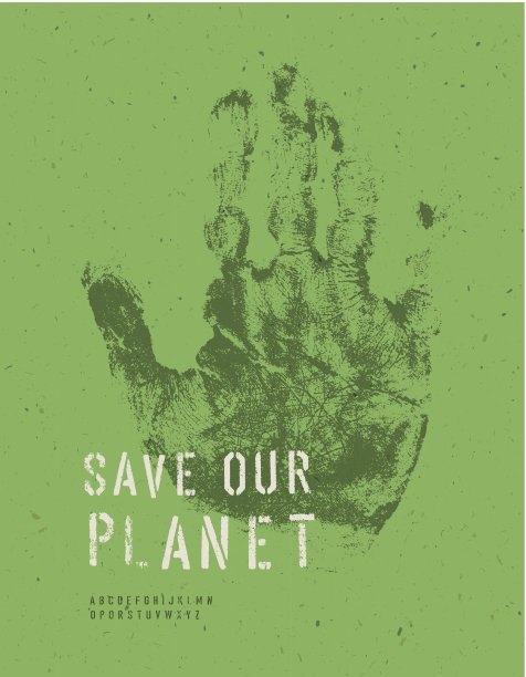 拯救我们的星球海报。以字母为标题文本。向量,图片下载