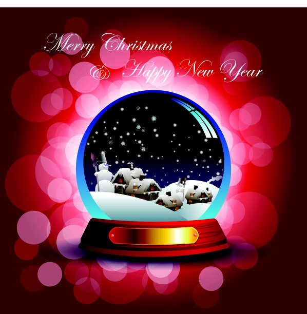 圣诞贺卡与雪花玻璃球图片下载