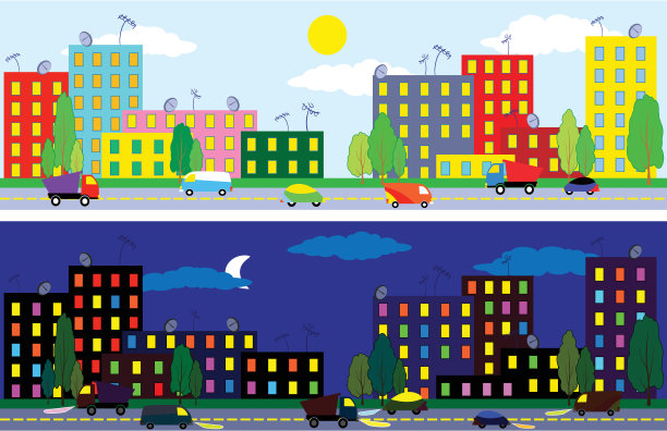 城市的夜晚和白天。图片下载