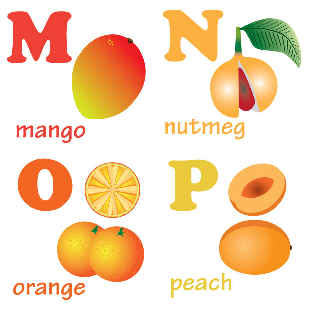 字母M-P和水果。图片下载