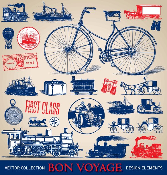 复古旅行插图集(矢量)图片下载