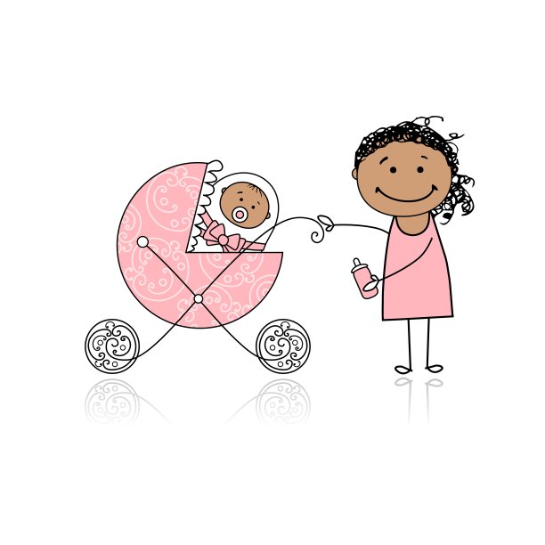 母亲和婴儿在婴儿车散步图片下载