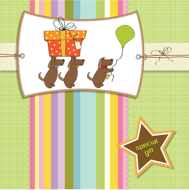 三只狗给了我一份大礼。生日贺卡图片下载