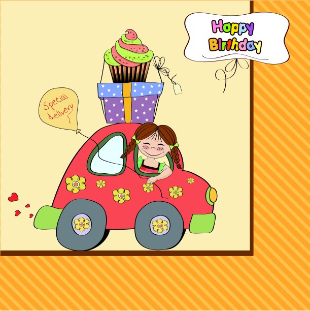 生日贺卡和有趣的小女孩图片下载
