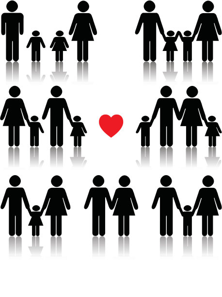 家庭生活图标设置在黑色与红色的心图片下载