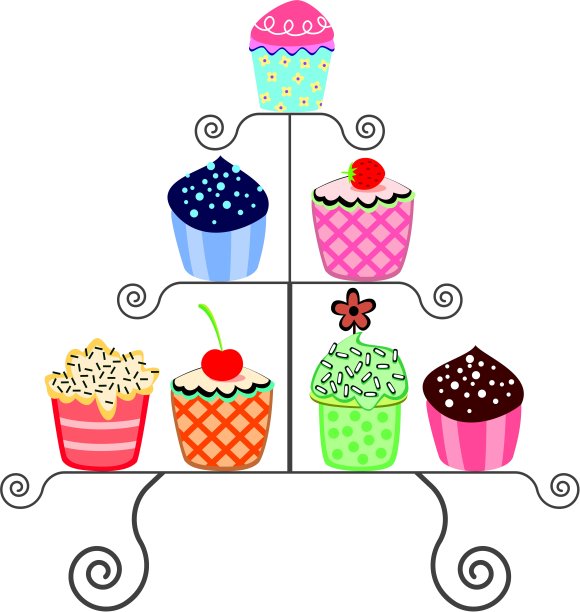 矢量纸杯蛋糕放在架子上图片下载