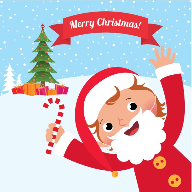 孩子打扮成圣诞老人庆祝圣诞节图片下载