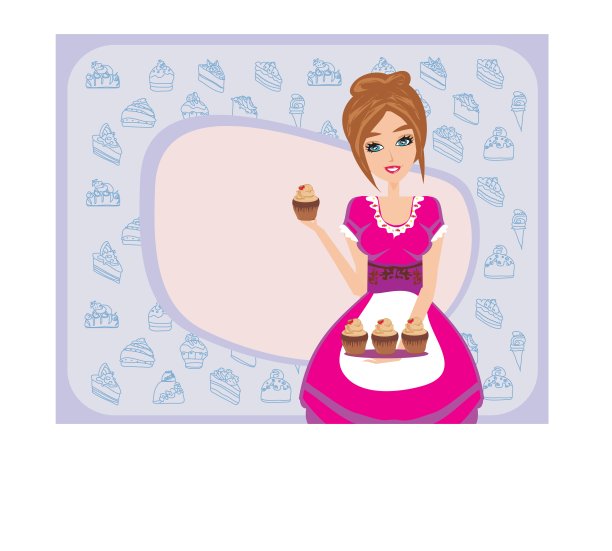 家庭主妇端上巧克力纸杯蛋糕图片下载