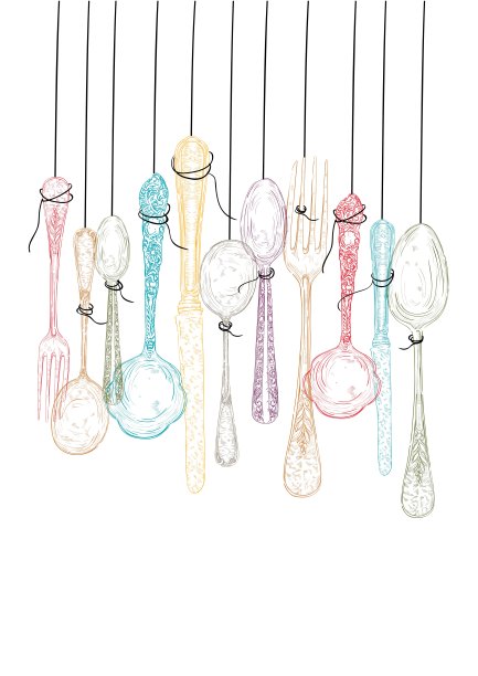 挂餐具元素素描。图片下载