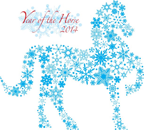 2014中国马与雪花图案插图图片下载