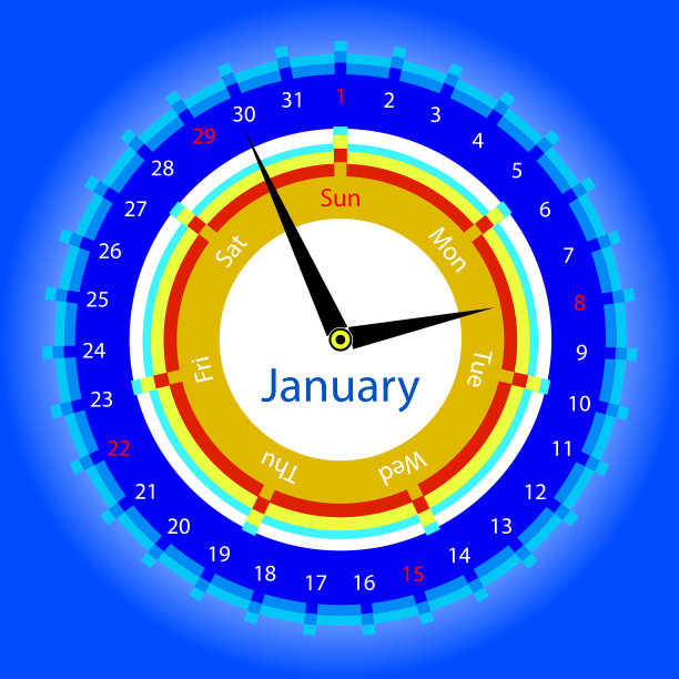 设计一款带有20年圆形日历的时钟的创意图片下载