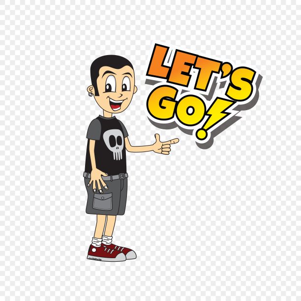 男性卡通人物让我们去文本主题图片下载