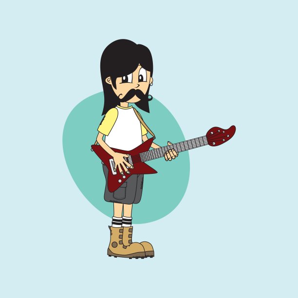 男性卡通人物乐队吉他主题图片下载
