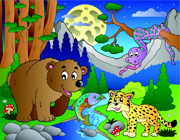 森林场景与快乐的动物1图片下载