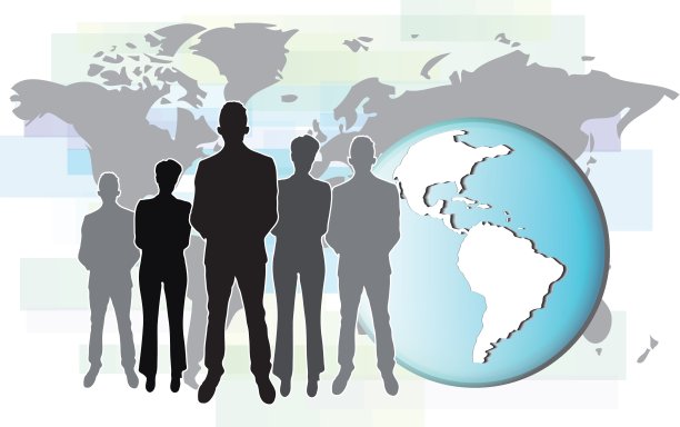 国际商务人士与地球插图。这张照片的元素是由美国宇航局提供的图片下载