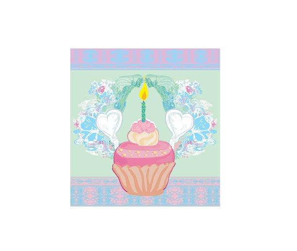 插图的可爱复古纸杯蛋糕卡-生日快乐卡图片下载