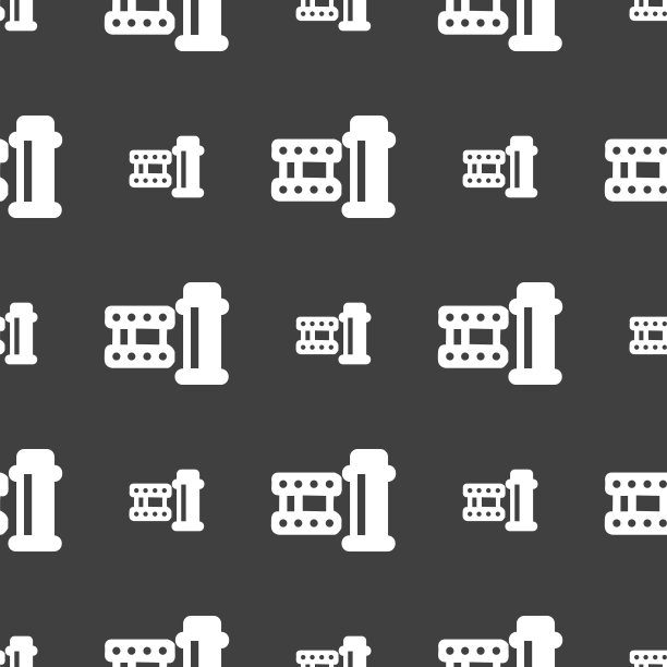 电影图标符号。灰色背景上的无缝模式。向量图片下载