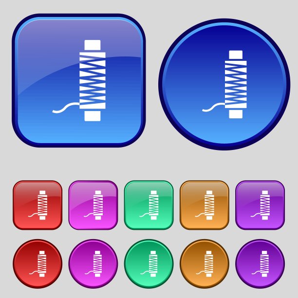线程的图标符号。你设计的一套12个老式纽扣。向量图片下载