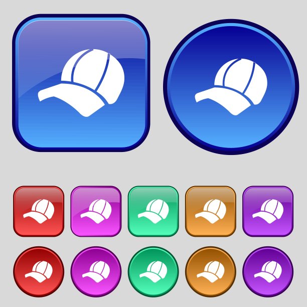 球帽图标标志。你设计的一套12个老式纽扣。向量图片下载