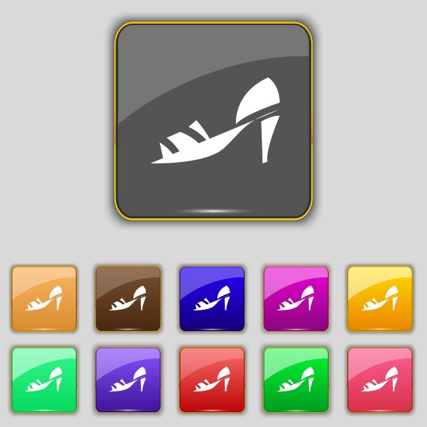 鞋图标符号。为你的网站设置11个颜色的按钮。向量图片下载