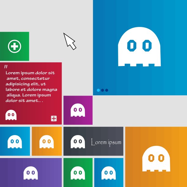 鬼图标符号。按钮。现代界面网站按钮与光标指针。向量图片下载